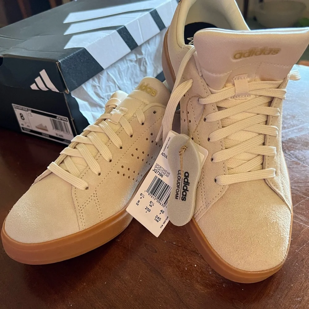 Adidas Advantage 2.0 Cream Color Sneakers w/ CloudFoam #JQ7396 Womans Size 8 - Picture 3 of 8